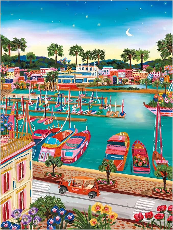 RoseArt - Millie Illustrates - Vieux Port De Cannes - 300 Piece Jigsaw Puzzle - Colorful Scenic Travel Art Illustrated Puzzle for Adults