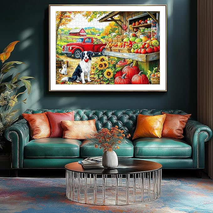 Blueforest 1000 Piece Puzzle for Adults - Autumn Farm Harvest & Pet Scene, 27.5x19.7 Inches Premium Jigsaw Puzzle for Relaxation & Home Decor