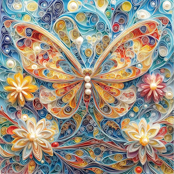 MINIWAN 500 Piece Puzzles for Adults - Quilling Art Butterfly Jigsaw Puzzle, 20x20 Inches Vibrant Floral Large Piece Art Puzzle for Relaxation & Home Decor