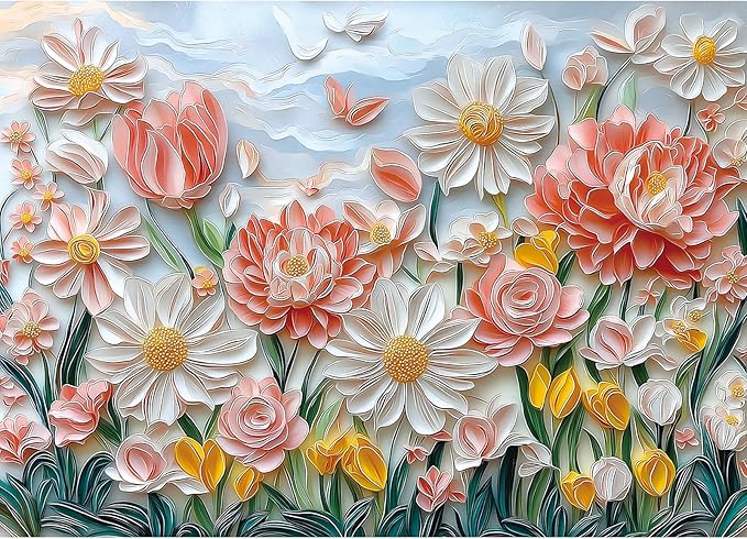 1000 Piece Flower Jigsaw Puzzle for Adults - Wildflower Floral Cute Spring Garden Puzzle with Peonies, Daisies & Butterflies, Pretty Art Puzzle for Family Game Night, Stress Relief & Home Decor
