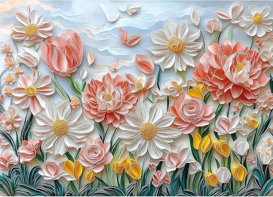 1000 Piece Flower Jigsaw Puzzle for Adults - Wildflower Floral Cute Spring Garden Puzzle with Peonies, Daisies & Butterflies, Pretty Art Puzzle for Family Game Night, Stress Relief & Home Decor