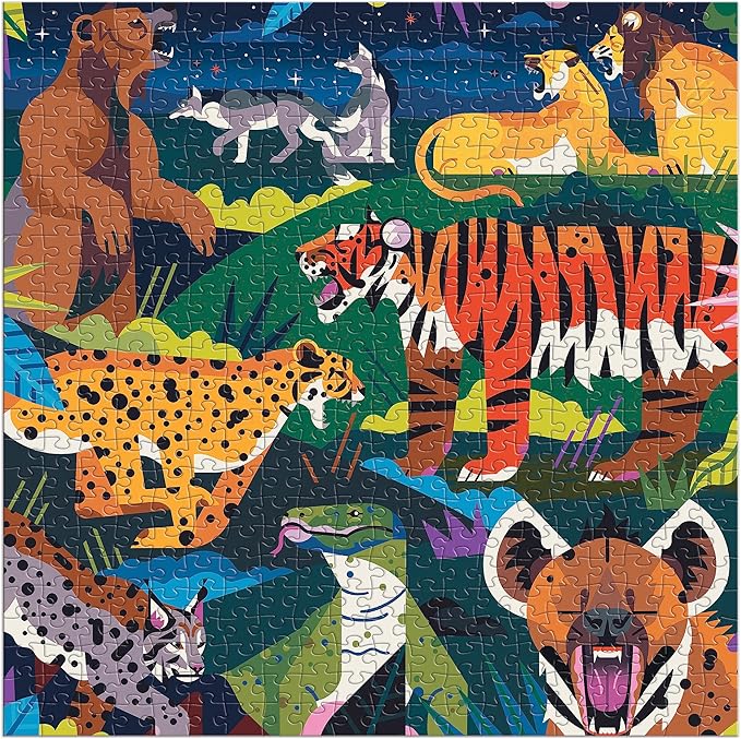 Mudpuppy Predators Illuminated 500 Piece Glow in The Dark Jigsaw Puzzle for Kids and Families, Family Puzzle with Glow in The Dark Predators Theme