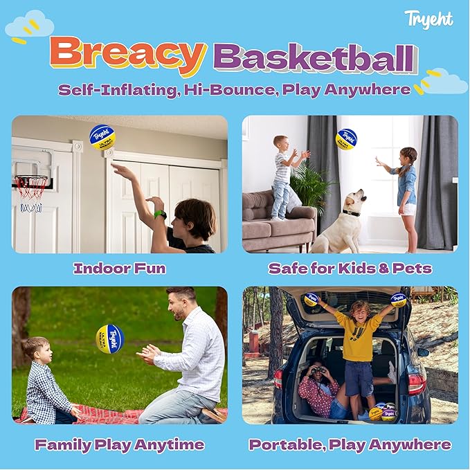 Mini Basketball, 5-Inch Self-Inflating Rubber Ball – No Pump Needed, High-Bounce Breacy Ball for Indoor Mini Hoop & Outdoor Play