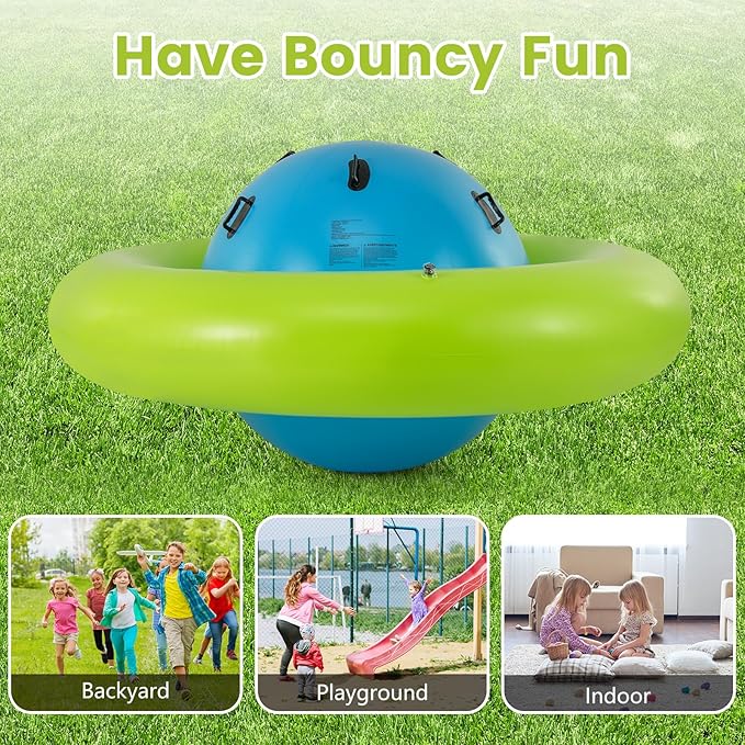 OLAKIDS 8FT Inflatable Dome Rocker Bouncer, Outdoor Kids Giant Roll and Play Seesaw Rocker with 6 Secure Handles, Max Weight 250 LBS, Toddlers Climbing Toy Backyard Play Center Equipment
