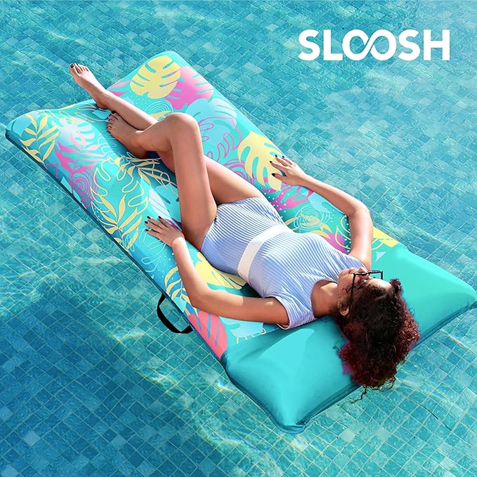 SLOOSH Inflatable Pool Floats Lounger - XL Fabric Covered Pool Mat Floaties for Adults, Ultra Comfort Water Floating Lounger with Headrest for Beach Lake Swimming Pool Float Raft 68"X34"