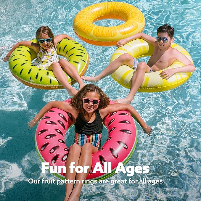 Sloosh 4 Pack Inflatable Pool Floats, Pool Tube Rings, Swim Tubes, Floaties Toys, Beach Swimming Party Toys for Kids and Adults