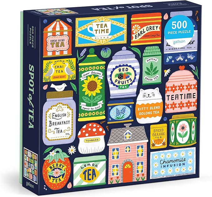 Galison Spot of Tea – 500 Piece Jigsaw Puzzle Featuring Charming Illustrations of A Variety of Tea Packets from Around The World