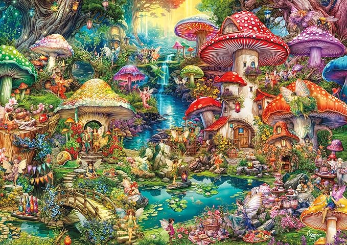 Buffalo Games - Gold - Aimee Stewart - Merry Mushroom Village Picnic - 500 Piece Jigsaw Puzzle for Adults - Challenging Puzzle Perfect for Game Nights