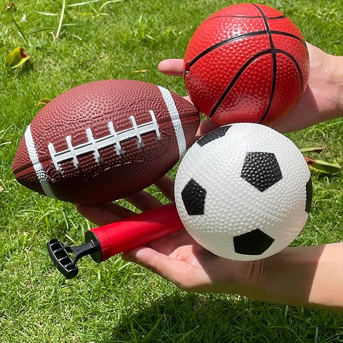 Toddler Balls, Indoor and Outdoor Family Games for Kids, Garden Toys. (Pack of 3) 4.7-Inch Basketball, 4.7-Inch Football, 6.3-Inch American Football(Hand Pump Included). Pet Toys