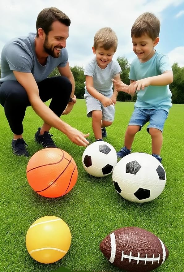 Soft Sports Balls Set for Kids Various Size of Soccer Ball, Basketball, Football,Tennis Ball,Volleyball with Hand Pump