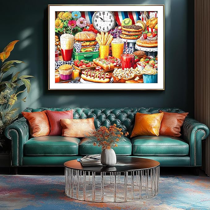 500 Piece Puzzle for Adults, Hamburger Delicious Food Feast Jigsaw Puzzles with Popcorn for Youths Family and Adults Fun Party Food Home Decoration (23 x 15 Inch)