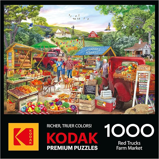 RoseArt - Kodak Premium - Red Trucks Farm Market - 1000 Piece Jigsaw Puzzle for Adults