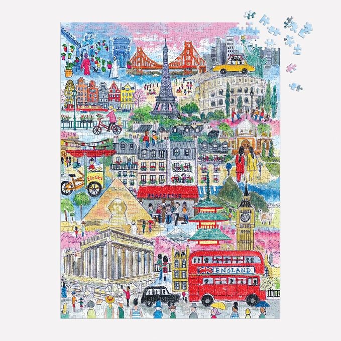 Galison Cities Around The World – 1000 Piece Michael Storrings Jigsaw Puzzle Featuring Beautiful Artwork of Famous World Landmarks
