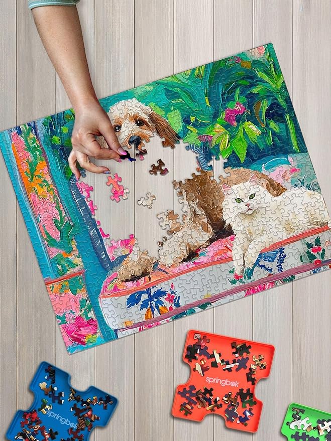 Springbok Floral Companions 500 Jigsaw Piece Puzzle for Adults - Dog and Cat Puzzle - Unique Cut Pieces - Made in USA