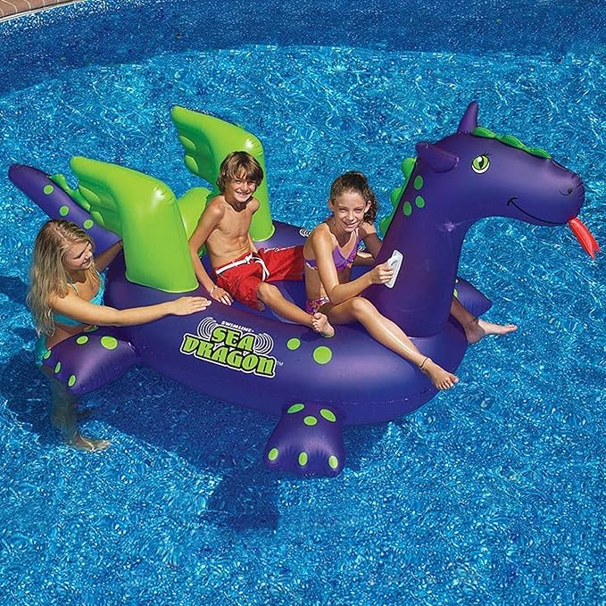SWIMLINE ORIGINAL 90625 Giant Inflatable Sea Dragon Pool Float | Unique Ride-On Raft with Stable Wings & Legs | Lounge Floatie Perfect for Poolside Relaxation
