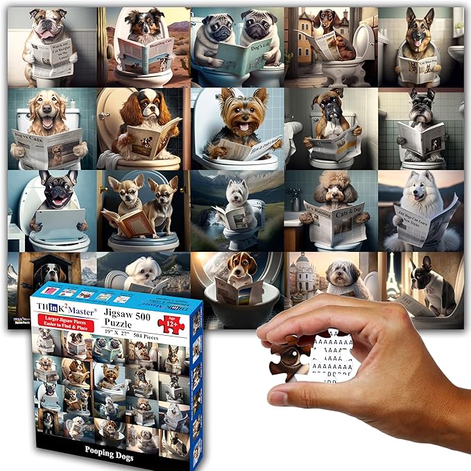 Think2Master Pooping Dogs & Puppies 500 Pieces Very Large Pieces Jigsaw. for Adults & Seniors 13+ Size: 26.8” x 18.9”
