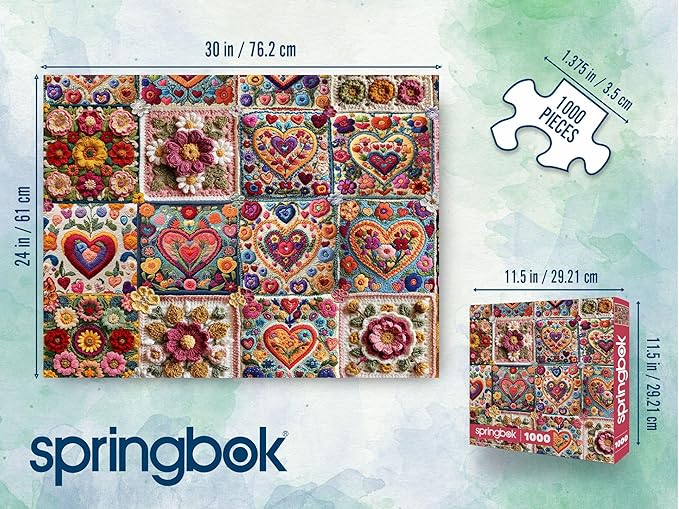 Springbok Crochet Hearts 1000 Piece Jigsaw Puzzle for Adults - Poster Now Included - Unique Cut Pieces - Made in USA