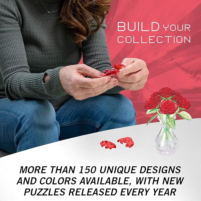 BePuzzled | Roses in Vase Original 3D Crystal Puzzle, Ages 12 and Up, Red