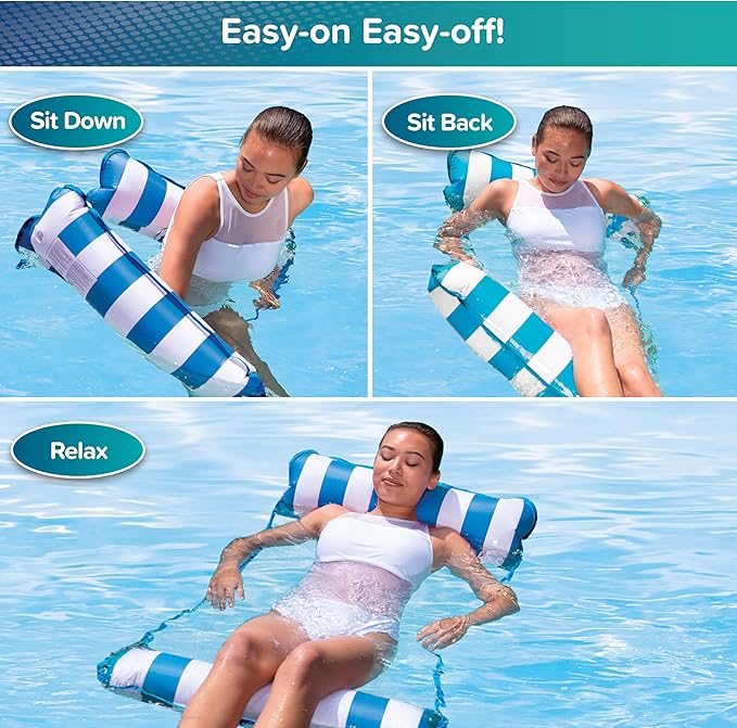 Aqua Original 4-in-1 Monterey Hammock Pool Float & Water Hammock – Multi-Purpose, Inflatable Pool Floats for Adults – Patented Thick, Non-Stick PVC Material – Light Blue