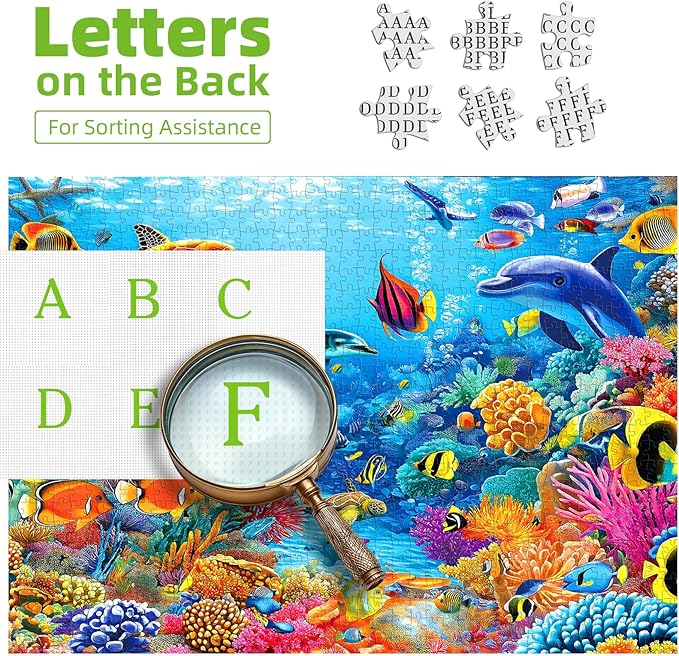MINIWAN 500 Piece Puzzles for Adults - Vibrant Underwater Coral Reef Sea Turtle Dolphin Jigsaw Puzzle, 23x15 Inches with Unique Irregular Shaped Pieces for Relaxation & Home Wall Decor