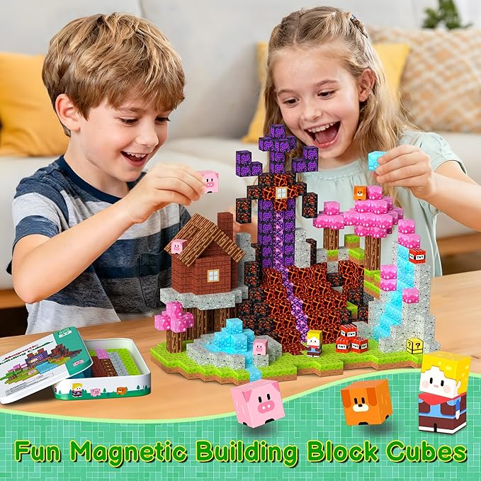 Magnetic Blocks Travel Magnetic Building Blocks Cubes - 200 PCS Tin Box Magnet Toys Set STEM Educational for Kids Ages 3 4 5 6 7 8 9 10 11 12 Year Old Boys Girls Gifts Birthday Christmas