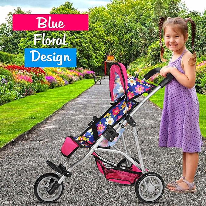 fash n kolor® Baby Doll Stroller Gift for Kids, Toy Doll Stroller with Adjustable Canopy & Storage Basket Push Pram Baby Stroller for Dolls - Foldable Doll Stroller for Pretend Play Dolls Accessories