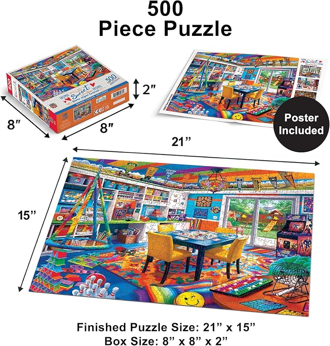 Masterpieces 500 Piece Jigsaw Puzzle for Adults, Family, Or Youth - Game Night Central - 15"x21"