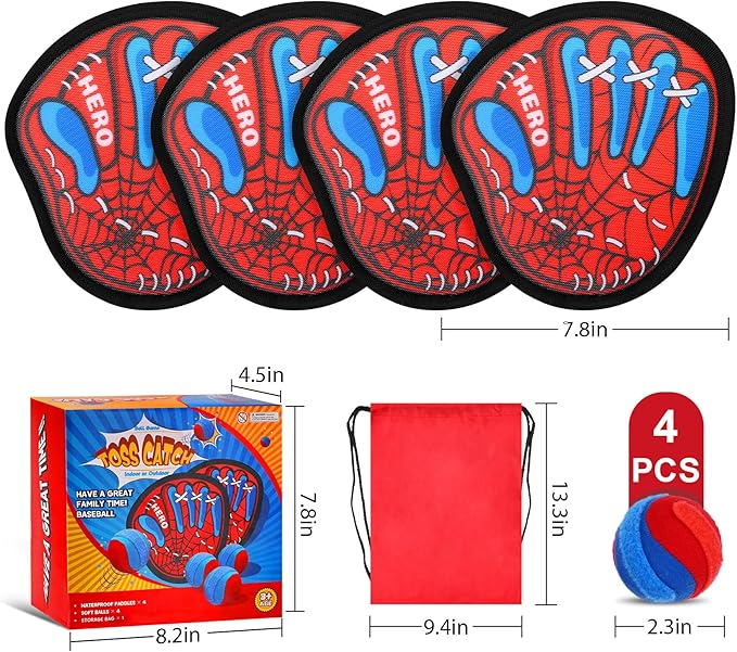 Spider Toss and Catch Ball Game Set – Toddler Baseball Glove, Outdoor Yard Beach Pool Toys, Outdoor Games for Family, Birthday Easter Gift for Ages 3 4 5 6 7 8-12 Year Old Boys Girls