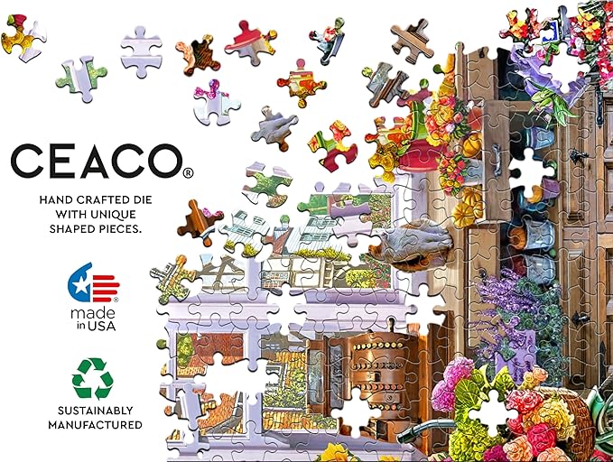 Ceaco - Large Piece Jigsaw Puzzle - Steve Crisp - Flower Shoppe - Relaxing and Fun Activity for Adults