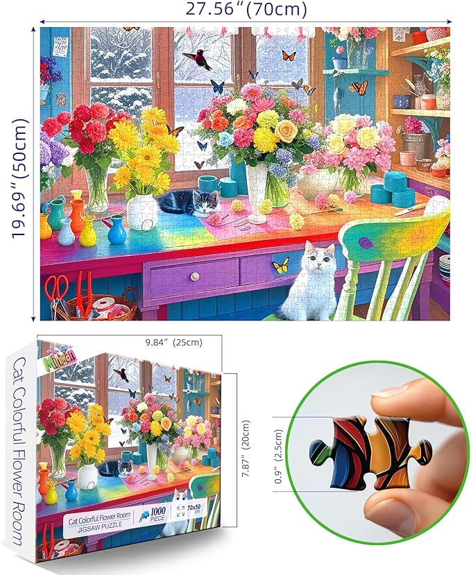 Colorful Flower Room 1000 Piece Puzzle for Adults, Fun Puzzles for Adults 1000 Pieces with HD Print Poster, 27.5" X 19.7" Dust Free, for Gifts Birthday Holiday Party Family Games Lovers