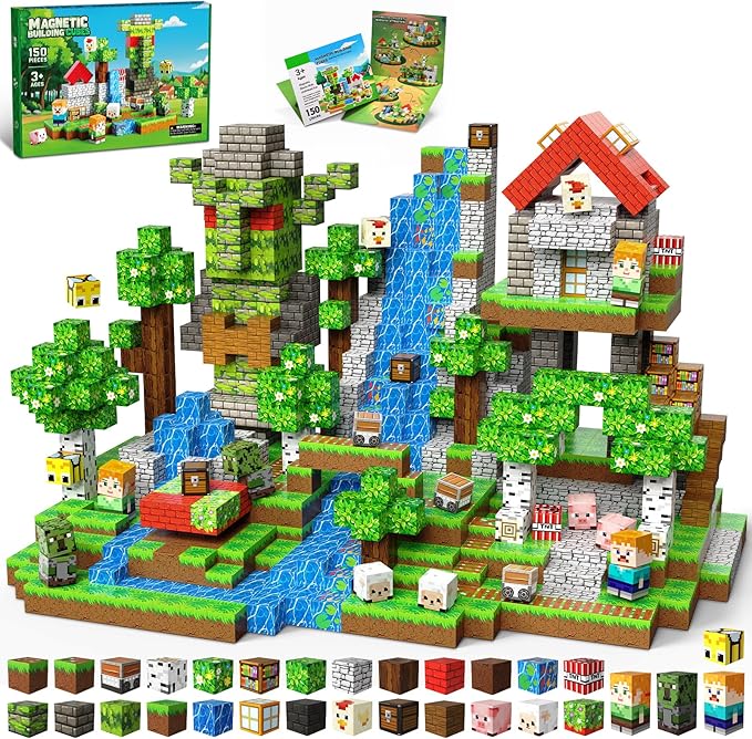 Magnetic Blocks, 150PCS Magnetic Building Blocks, Stacking Magnets for Kids, Sensory Toy for STEM Constructions Magnet Blocks for Boys Girls Age 3+, Christmas Birthday Gifts
