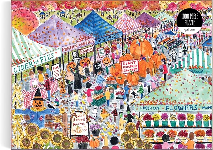 Galison Harvest Market – 1000 Piece Michael Storrings Jigsaw Puzzle Featuring Beautiful Artwork of A Harvest Market in The Fall