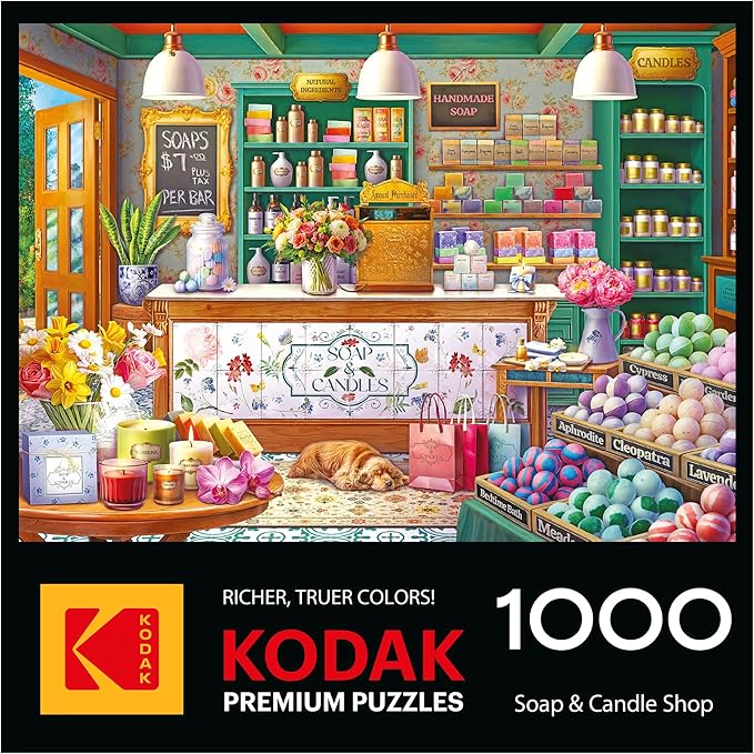RoseArt - Kodak Premium - 1000 Piece Jigsaw Puzzle for Adults – Soap & Candle Shop – Cozy Boutique with Flowers, Candles & Bath Bombs – Relaxing Home Décor Scene – 26.625 x 19.25 Inches