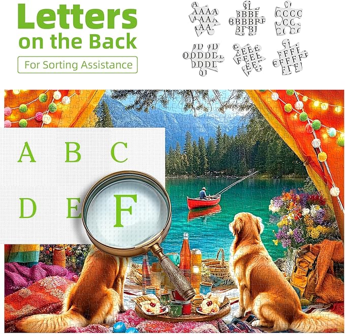 Lake Camping & Fishing 1000 Piece Puzzle for Adults, Fun Puzzles for Adults 1000 Pieces with HD Print & Poster, 27.5 * 19.7 in Dust Free, for Gifts Halloween Christmas Family Games Lovers