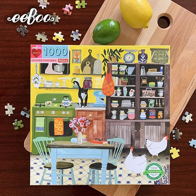 eeBoo 1000 Piece Puzzle - Kitchen Chickens Jigsaw Puzzle for Adults, Square 23" x 23" Made with Recycled Board & Vegetable-Based Ink