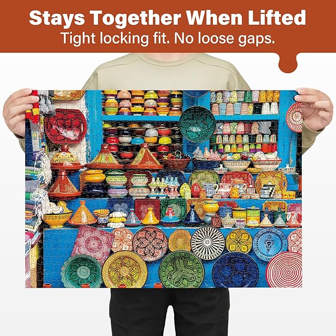 BenBen 1000 Piece Jigsaw Puzzle for Adults, Moroccan Pottery, Jigsaw Puzzle with Letters or Patterns on Back, Challenging Puzzle for Game Night