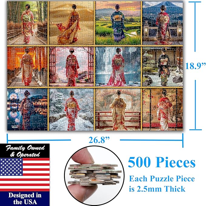 Think2Master Beautiful Kimonos from Japan 500 Pieces Very Large Pieces Jigsaw Puzzle for 13+, Adults & Seniors. Elegant Colorful Dresses Vibrant Colors, Cultural Art Size: 26.8” X 18.9”
