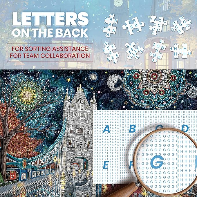 Puzzles for Adults 1000 Pieces, London Tower Bridge City Bus Van Gogh Starry Night, 1000 Piece Puzzle for Adults Seniors, Hard Jigsaw Puzzles with Letters on Back, 1:1 Poster