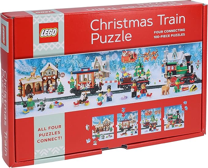 Lego Christmas Train Puzzle | Four Connecting 100-Piece Jigsaw Puzzles