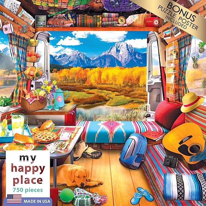 RoseArt - My Happy Place - Van Life - 750 Piece Jigsaw Puzzle for Adults