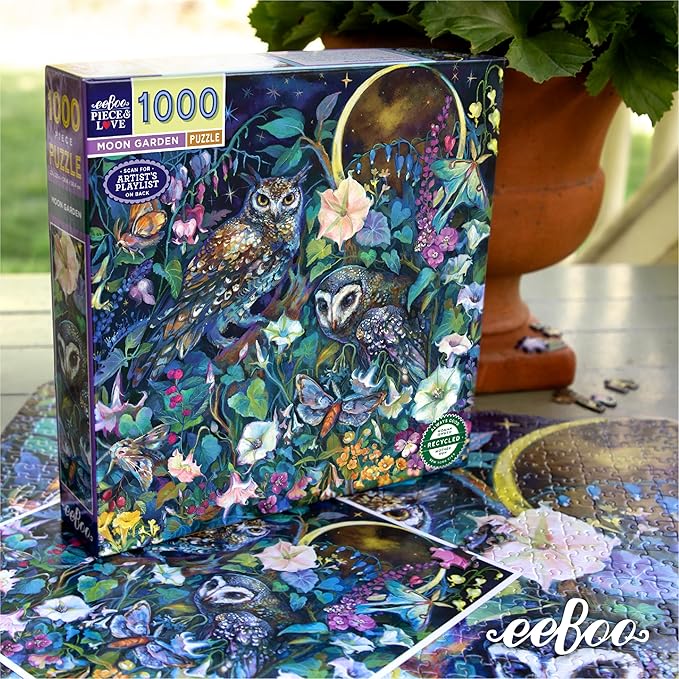 eeBoo 1000 Piece Puzzle - Moon Garden Jigsaw Puzzle for Adults, Square 23" x 23" Made with Recycled Board & Vegetable-Based Ink