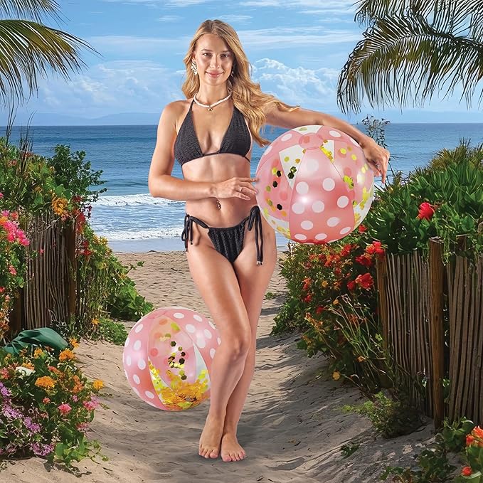 POZA Inflatable Beach Balls - Elegant Glitter Confetti Premium Floaters, Heavy Duty Vinyl Floatation Pool Toys for Pool Beach Party, UV Resistant Pool Décor