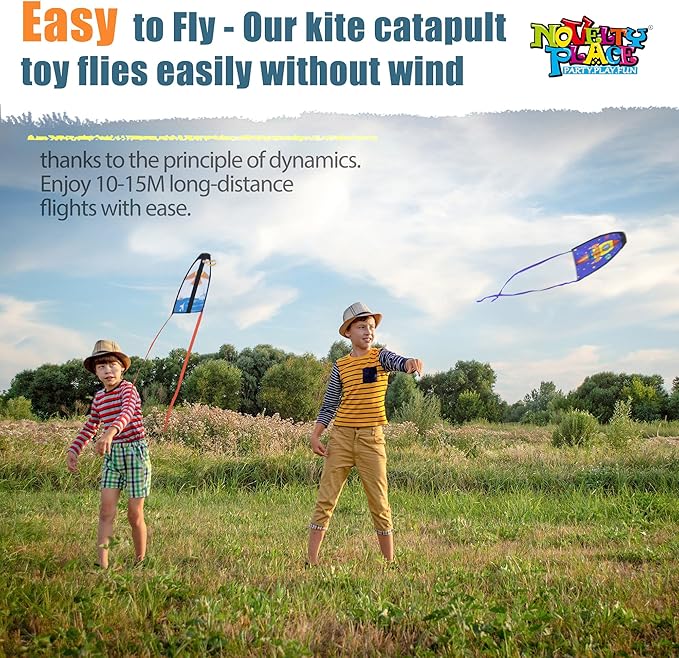Novelty Place 2 Pack Thumb Ejection Kite Toy - Kite Launcher Slingshot Catapult Kites for Boys Girls Kids & Teens, Mini Beach Kites Easy to Launch and Fun Outdoor Flying Experience(Jet,Rocket)
