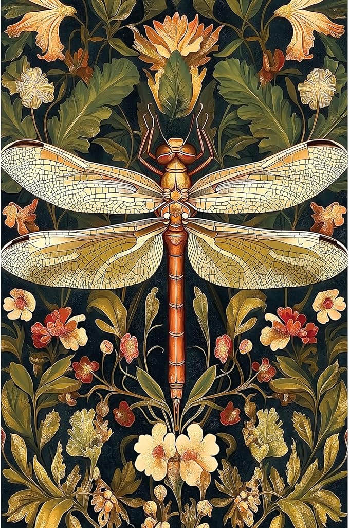 Dragonfly Art 500 Pieces Puzzles for Adults Floral Pattern with Vintage Botanical Illustration Jigsaw Puzzle Flowers Stained Glass Effect Dragonfly Challenging Adult Puzzle for Home Decor & Gift