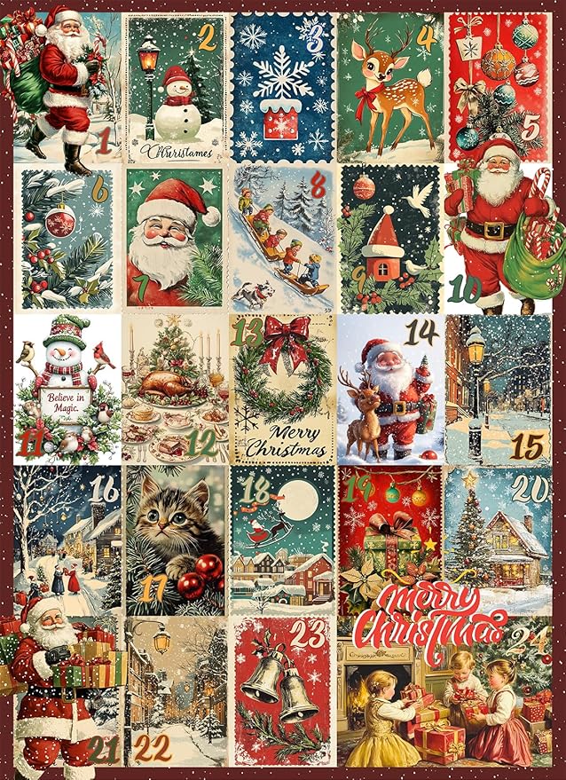 1000 Piece Christmas Puzzle for Adults, 24 Vintage Holiday Scenes Jigsaw Puzzle, 19.2 x 26.6 in Decorative Christmas-Themed Puzzle, Perfect and Family Activity