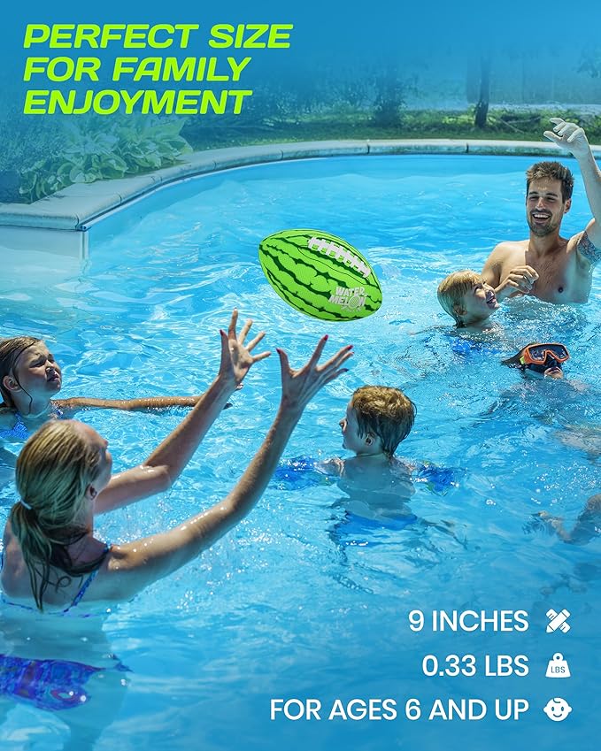 Watermelon Ball Pool Water Beach Football (9 Inch) - Durable Waterproof Football Gifts with Strong Grip for Pool, Beach, Lake & Outdoor Play, Sports Birthday Gift Ideas for Boys Ages 8 9 10 11 12