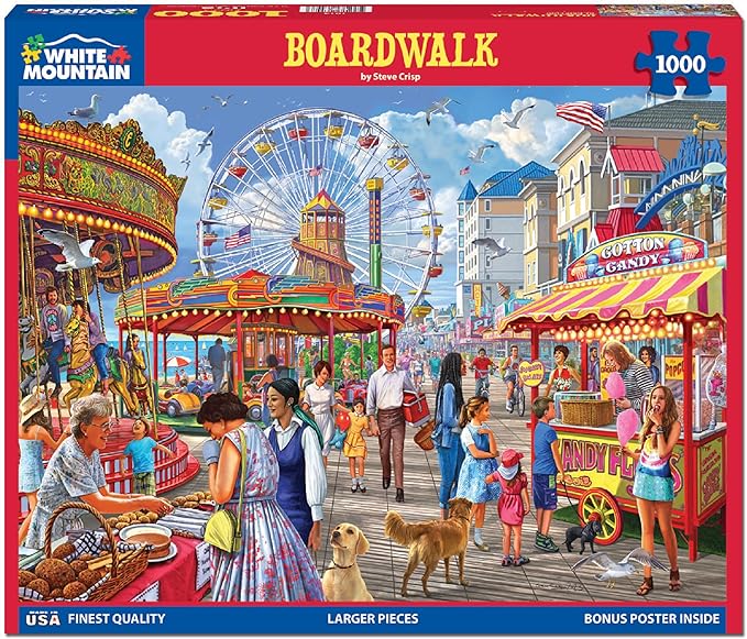 White Mountain 1000 Piece Jigsaw Puzzle Classic Summer Carnival Fair Puzzles with Large Pieces for Adults and Family 24"x30" - Boardwalk