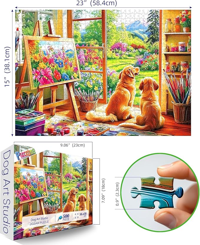 500 Piece Puzzles for Adults, Flower Garden Art 500 Piece Jigsaw Puzzles with Dogs for Home Decor and Relaxation Party Challenging Game Gifts Decoration (23 x 15 Inch)