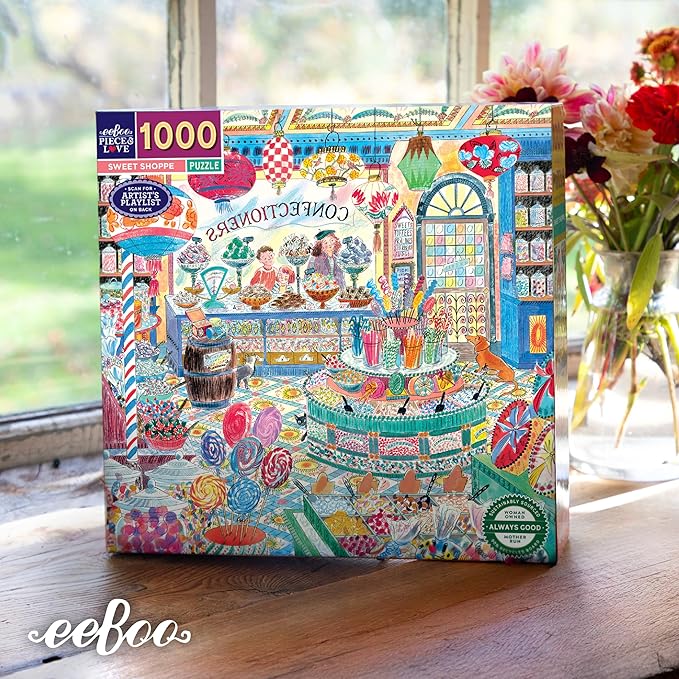 eeBoo 1000 Piece Puzzle -Sweet Shoppe Puzzle for Adults, Square 23" x 23" Made with Recycled Board & Vegetable-Based Ink