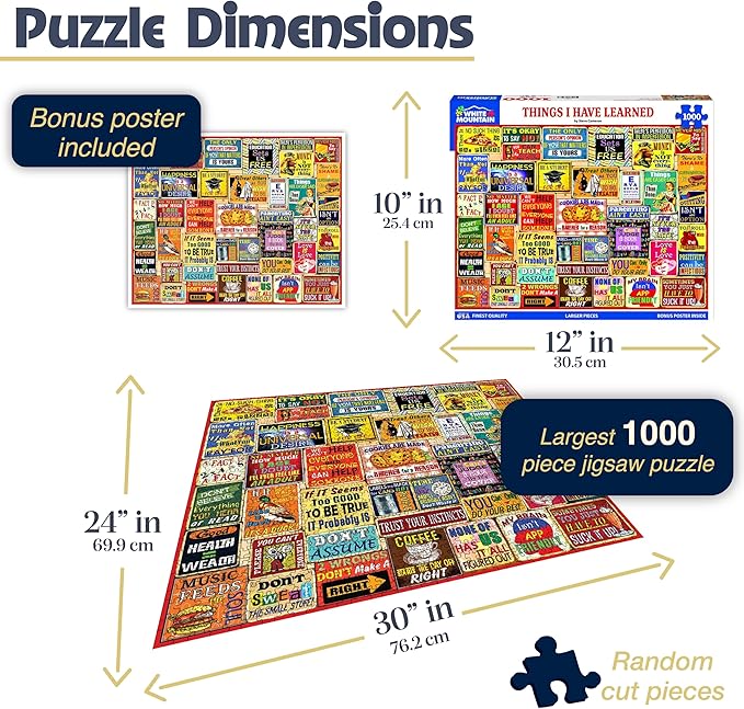 White Mountain 1000 Piece Jigsaw Puzzle Funny Quote Collage Puzzles with Large Pieces, Gifts for Adults and Family 24"x30" - Things I Have Learned